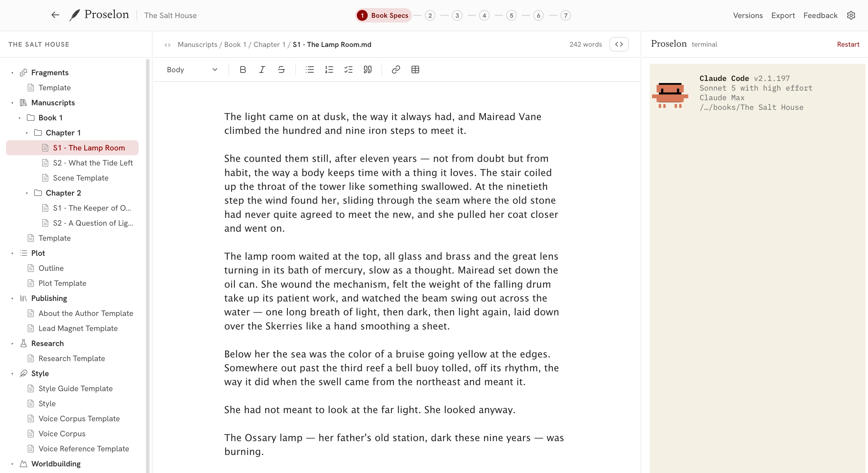 The Proselon editor in the AO3 theme, light mode