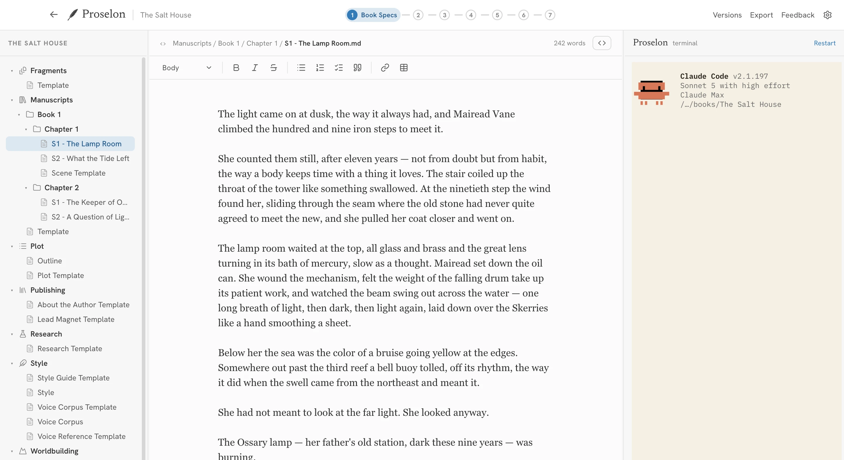 The Proselon editor in the FanFiction.net theme, light mode